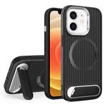 For iPhone 12 Vertical Lines Invisible Flat Holder MagSafe Phone Case(Black)