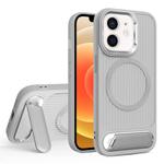 For iPhone 12 Vertical Lines Invisible Flat Holder MagSafe Phone Case(Grey)