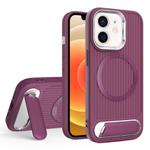 For iPhone 12 Vertical Lines Invisible Flat Holder MagSafe Phone Case(Wine Red)