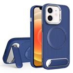 For iPhone 12 Vertical Lines Invisible Flat Holder MagSafe Phone Case(Blue)