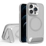 For iPhone 12 Pro Max Vertical Lines Invisible Flat Holder MagSafe Phone Case(Grey)