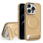 For iPhone 12 Pro Max Vertical Lines Invisible Flat Holder MagSafe Phone Case(Gold)