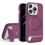 For iPhone 12 Pro Max Vertical Lines Invisible Flat Holder MagSafe Phone Case(Wine Red)