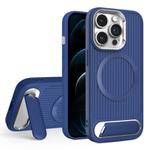 For iPhone 12 Pro Max Vertical Lines Invisible Flat Holder MagSafe Phone Case(Blue)