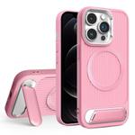 For iPhone 12 Pro Vertical Lines Invisible Flat Holder MagSafe Phone Case(Pink)
