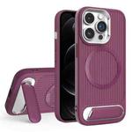 For iPhone 12 Pro Vertical Lines Invisible Flat Holder MagSafe Phone Case(Wine Red)