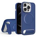 For iPhone 12 Pro Vertical Lines Invisible Flat Holder MagSafe Phone Case(Blue)