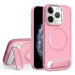 For iPhone 11 Pro Max Vertical Lines Invisible Flat Holder MagSafe Phone Case(Pink)