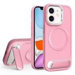 For iPhone 11 Vertical Lines Invisible Flat Holder MagSafe Phone Case(Pink)