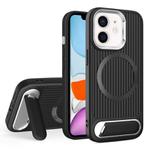 For iPhone 11 Vertical Lines Invisible Flat Holder MagSafe Phone Case(Black)