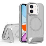 For iPhone 11 Vertical Lines Invisible Flat Holder MagSafe Phone Case(Grey)