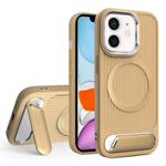 For iPhone 11 Vertical Lines Invisible Flat Holder MagSafe Phone Case(Gold)