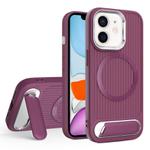 For iPhone 11 Vertical Lines Invisible Flat Holder MagSafe Phone Case(Wine Red)