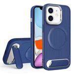For iPhone 11 Vertical Lines Invisible Flat Holder MagSafe Phone Case(Blue)