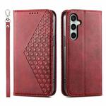 For Samsung Galaxy S25 FE 5G Cubic Grid Calf Texture Magnetic Leather Phone Case(Red)