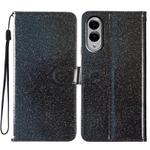 For Samsung Galaxy S25 Edge 5G Glitter Powder Flip Leather Phone Case(Black)