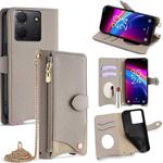 For TCL 503 Crossbody Chain Fishtail Litchi Leather Phone Case(Grey)