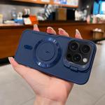 For iPhone 16 Pro Lens Frame Holder Blade MagSafe Phone Case(Dark Blue)