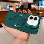 For iPhone 16 Plus Lens Frame Holder Blade MagSafe Phone Case(Deep Green)