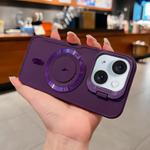For iPhone 15 Plus Lens Frame Holder Blade MagSafe Phone Case(Dark Purple)