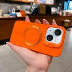 For iPhone 15 Lens Frame Holder Blade MagSafe Phone Case(Orange)