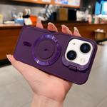 For iPhone 14 Plus Lens Frame Holder Blade MagSafe Phone Case(Dark Purple)