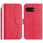 For Google Pixel 9a Dual-Folded S-shape Leather Phone Case(Rose Red)