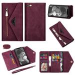 For iPhone 6 Skin Feel Zipper Horizontal Flip Leather Case with Holder & Card Slots & Photo Frame & Lanyard & Long Rope(Wine Red)