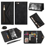 For iPhone 6 Plus Skin Feel Zipper Horizontal Flip Leather Case with Holder & Card Slots & Photo Frame & Lanyard & Long Rope(Black)