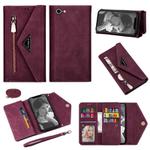 For iPhone 7 / 8 / SE (2020) Skin Feel Zipper Horizontal Flip Leather Case with Holder & Card Slots & Photo Frame & Lanyard & Long Rope(Wine Red)