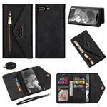 For iPhone 7 Plus / 8 Plus Skin Feel Zipper Horizontal Flip Leather Case with Holder & Card Slots & Photo Frame & Lanyard & Long Rope(Black)