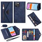 For iPhone 11 Skin Feel Zipper Horizontal Flip Leather Case with Holder & Card Slots & Photo Frame & Lanyard & Long Rope(Blue)