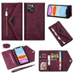 For iPhone 11 Skin Feel Zipper Horizontal Flip Leather Case with Holder & Card Slots & Photo Frame & Lanyard & Long Rope(Wine Red)