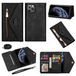 For iPhone 11 Pro Skin Feel Zipper Horizontal Flip Leather Case with Holder & Card Slots & Photo Frame & Lanyard & Long Rope(Black)