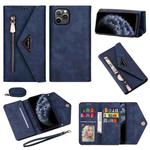 For iPhone 11 Pro Skin Feel Zipper Horizontal Flip Leather Case with Holder & Card Slots & Photo Frame & Lanyard & Long Rope(Blue)