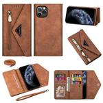 For iPhone 11 Pro Skin Feel Zipper Horizontal Flip Leather Case with Holder & Card Slots & Photo Frame & Lanyard & Long Rope(Brown)