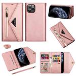 For iPhone 11 Pro Skin Feel Zipper Horizontal Flip Leather Case with Holder & Card Slots & Photo Frame & Lanyard & Long Rope(Rose Gold)