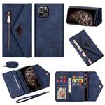 For iPhone 11 Pro Max Skin Feel Zipper Horizontal Flip Leather Case with Holder & Card Slots & Photo Frame & Lanyard & Long Rope(Blue)