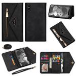 For iPhone XS / X Skin Feel Zipper Horizontal Flip Leather Case with Holder & Card Slots & Photo Frame & Lanyard & Long Rope(Black)