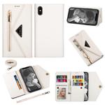 For iPhone XS / X Skin Feel Zipper Horizontal Flip Leather Case with Holder & Card Slots & Photo Frame & Lanyard & Long Rope(White)