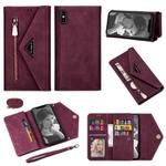 For iPhone XS Max Skin Feel Zipper Horizontal Flip Leather Case with Holder & Card Slots & Photo Frame & Lanyard & Long Rope(Wine Red)
