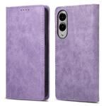 For Samsung Galaxy S25 Edge 5G Business Solid Color Magnetic RFID Leather Phone Case(Purple)
