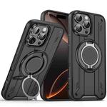 For iPhone 16 Pro Max Rotating Ring Holder Magnetic MagSafe Phone Case(Black)