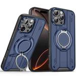 For iPhone 16 Pro Max Rotating Ring Holder Magnetic MagSafe Phone Case(Blue)