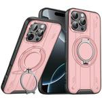 For iPhone 16 Pro Rotating Ring Holder Magnetic MagSafe Phone Case(Pink)