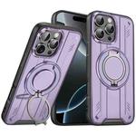 For iPhone 16 Pro Rotating Ring Holder Magnetic MagSafe Phone Case(Purple)