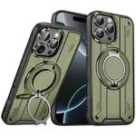 For iPhone 16 Pro Rotating Ring Holder Magnetic MagSafe Phone Case(Green)