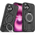 For iPhone 16 Plus Rotating Ring Holder Magnetic MagSafe Phone Case(Black)