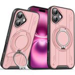 For iPhone 16 Plus Rotating Ring Holder Magnetic MagSafe Phone Case(Pink)