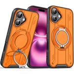 For iPhone 16 Plus Rotating Ring Holder Magnetic MagSafe Phone Case(Orange)